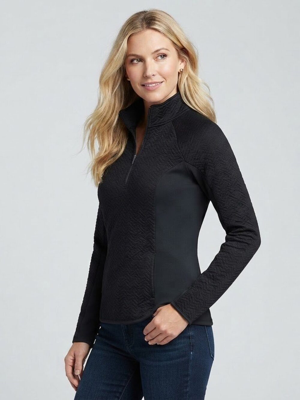 Lucy Black Quarter Zip Long Sleeve Pullover Running Athletic Jacket